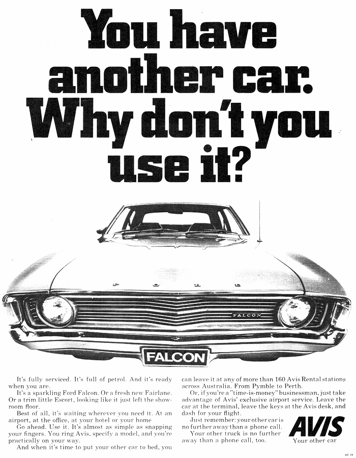 1972 AVIS Rent A Car XA Ford Falcon